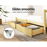 NNEDSZ Set of 2 Bed Frame Storage Drawers Timber Trundle for Wooden Bed Frame Base Oak