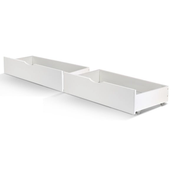 NNEDSZ 2x Storage Drawers Trundle for Single Wooden Bed Frame Base Timber White