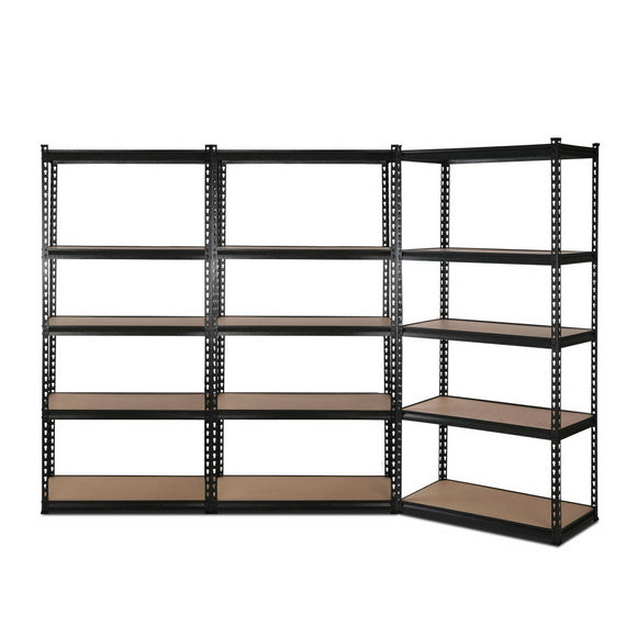 NNEDSZ 3x1.8M 5-Shelves Steel Warehouse Shelving Racking Garage Storage Rack Black