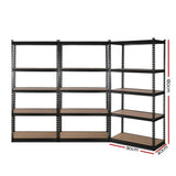 NNEDSZ 3x1.8M 5-Shelves Steel Warehouse Shelving Racking Garage Storage Rack Black