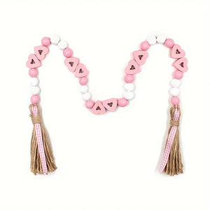 NNETM Valentine's Day Love Wood Beads Garland - Hemp Rope Tassel Decor (Model: Beads L116)