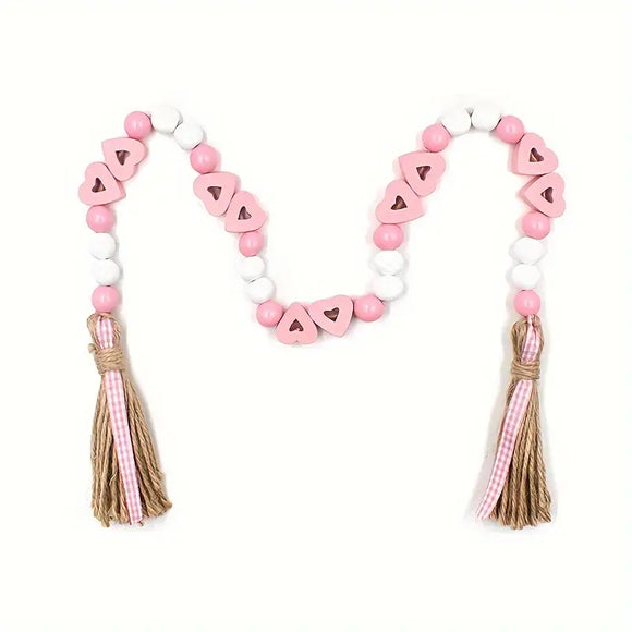 NNETM Valentine's Day Love Wood Beads Garland - Hemp Rope Tassel Decor (Model: Beads L116)