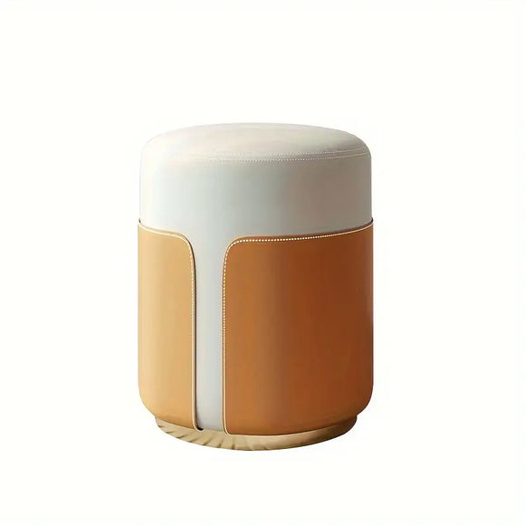 NNETM mporary Leather Splicing Round Dressing Stool - White & Orange