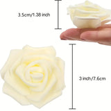 NNETM 50pcs Ivory Artificial Foam Rose Flower Heads - 7.5cm | Elegant Bulk Decor