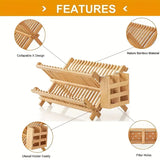 NNETM High Quality Natural Bamboo Dish Rack - Foldable and Compact
