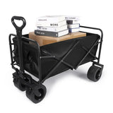 NNETM Heavy Duty Foldable Camping Wagon with Wide Wheels - Black