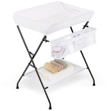 NNECW Folding Newborn Nursery Organizer with 3-Compartment Storage Basket & Shelf