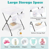 NNECW Folding Newborn Nursery Organizer with 3-Compartment Storage Basket & Shelf