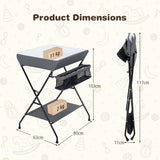 NNECW Folding Baby Change Table with Storage Basket &amp Shelf for Infant &amp Toddler-Grey
