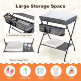 NNECW Folding Baby Change Table with Storage Basket &amp Shelf for Infant &amp Toddler-Grey
