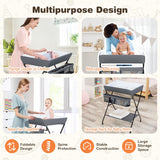 NNECW Folding Baby Change Table with Storage Basket &amp Shelf for Infant &amp Toddler-Grey
