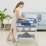 NNECW Foldable Diaper Changing Station Height Adjustable Changing Table with Lockable Wheels-Blue