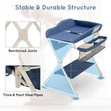 NNECW Foldable Diaper Changing Station Height Adjustable Changing Table with Lockable Wheels-Blue