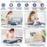 NNECW Foldable Diaper Changing Station Height Adjustable Changing Table with Lockable Wheels-Blue