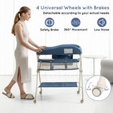 NNECW Foldable Diaper Changing Station Height Adjustable Changing Table with Lockable Wheels-Blue