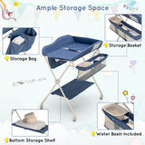 NNECW Foldable Diaper Changing Station Height Adjustable Changing Table with Lockable Wheels-Blue