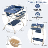 NNECW Foldable Diaper Changing Station Height Adjustable Changing Table with Lockable Wheels-Blue