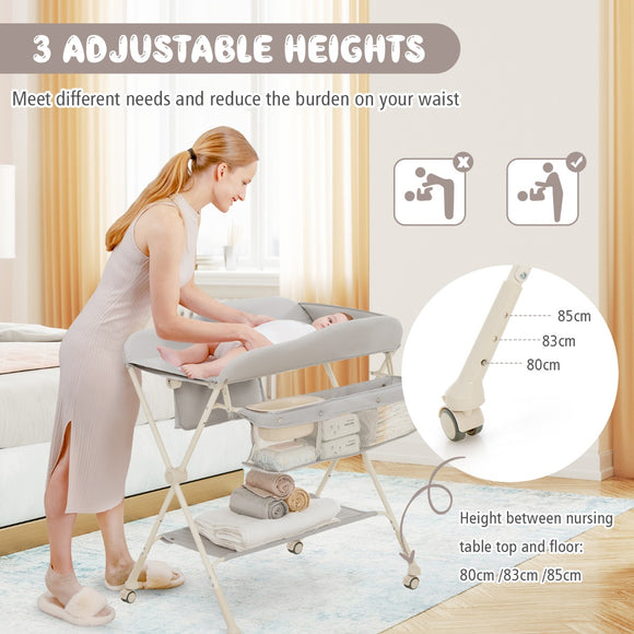 NNECW Foldable Diaper Changing Station Height Adjustable Changing Table with Lockable Wheels