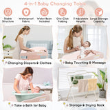 NNECW Foldable Diaper Changing Station Height Adjustable Changing Table with Lockable Wheels-Pink