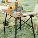 NNETM Outdoor Folding Aluminum Alloy Table - Large Wood Grain, Tripod Base