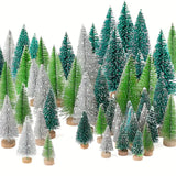 NNETM 15-Piece Christmas Trees Set - Assorted Artificial Bottle Brush Trees with Wooden Bases