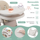 NNECW Foldable Convertible Baby High Chair with Adjustable Height and Removable Tray-Beige