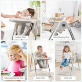 NNECW Foldable Convertible Baby High Chair with Adjustable Height and Removable Tray-Beige