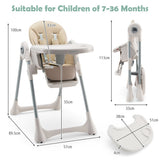 NNECW Foldable Convertible Baby High Chair with Adjustable Height and Removable Tray-Beige