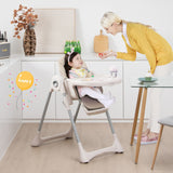 NNECW Foldable Convertible Baby High Chair with Adjustable Height and Removable Tray-Beige