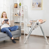NNECW Foldable Convertible Baby High Chair with Adjustable Height and Removable Tray-Beige