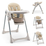 NNECW Foldable Convertible Baby High Chair with Adjustable Height and Removable Tray-Beige