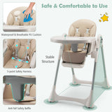 NNECW Foldable Convertible Baby High Chair with Adjustable Height and Removable Tray-Beige