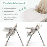 NNECW Foldable Convertible Baby High Chair with Adjustable Height and Removable Tray-Beige
