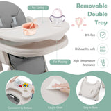 NNECW Foldable Convertible Baby High Chair with Adjustable Height and Removable Tray-Grey