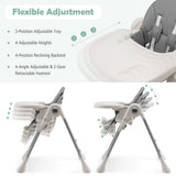 NNECW Foldable Convertible Baby High Chair with Adjustable Height and Removable Tray-Grey