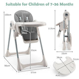 NNECW Foldable Convertible Baby High Chair with Adjustable Height and Removable Tray-Grey