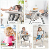 NNECW Foldable Convertible Baby High Chair with Adjustable Height and Removable Tray-Grey