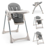 NNECW Foldable Convertible Baby High Chair with Adjustable Height and Removable Tray-Grey