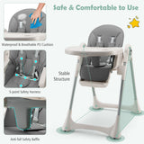 NNECW Foldable Convertible Baby High Chair with Adjustable Height and Removable Tray-Grey