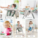 NNECW Foldable Convertible Baby High Chair with Adjustable Height and Removable Tray-Green