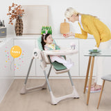NNECW Foldable Convertible Baby High Chair with Adjustable Height and Removable Tray-Green