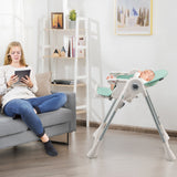 NNECW Foldable Convertible Baby High Chair with Adjustable Height and Removable Tray-Green