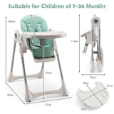 NNECW Foldable Convertible Baby High Chair with Adjustable Height and Removable Tray-Green