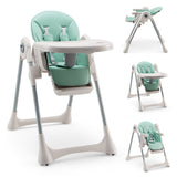 NNECW Foldable Convertible Baby High Chair with Adjustable Height and Removable Tray-Green