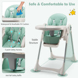 NNECW Foldable Convertible Baby High Chair with Adjustable Height and Removable Tray-Green