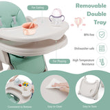 NNECW Foldable Convertible Baby High Chair with Adjustable Height and Removable Tray-Green