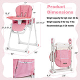 NNECW Baby High Foldable Feed Chair with 4 Lockable Wheels for Kitchen-Pink