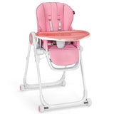 NNECW Baby High Foldable Feed Chair with 4 Lockable Wheels for Kitchen-Pink