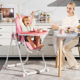 NNECW Baby High Foldable Feed Chair with 4 Lockable Wheels for Kitchen-Pink