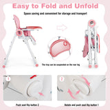 NNECW Baby High Foldable Feed Chair with 4 Lockable Wheels for Kitchen-Pink